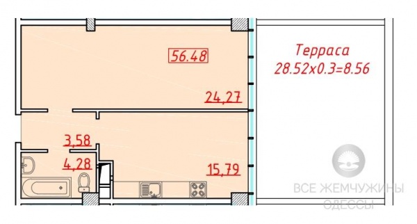 Планировки однокомнатных квартир 56.48 м^2